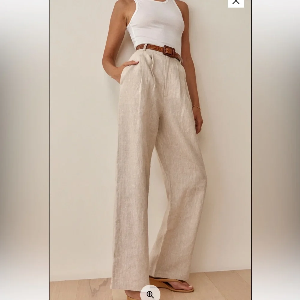 Reformation High-Rise Wide-Leg Linen Trousers in Natural